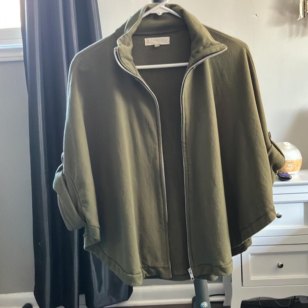 Olive Green Cape Jacket Sweater from Synergy Organic Clothing